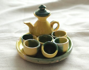 Vintage Miniatur Keramik handgefertigtes Puppenhaus Tee-Set