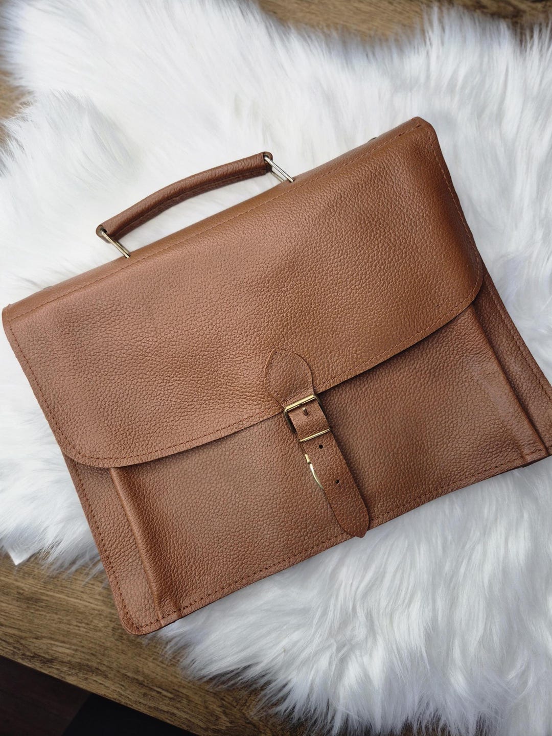 Vintage Brown Leather A4 Briefcase With Key | 3-compartment Classic ...
