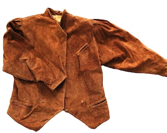 Vintage 90s leather suede jacket woman brown padded shoulders M size Western