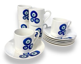 12 piece porcelain Evil Eye coffee tea set a perfect blend of elegance and cultural charm