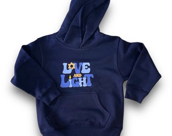 Beautiful Hanukkah gift Love and Light fun youth Hanukkah hoodie Festive outfit for kids