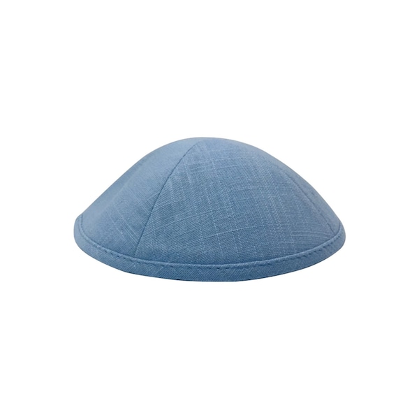 Linen Kippah - 4 Panel Design Yarmulke - Baby Blue, Pink or White - Built-in Clip - White Cotton Lining