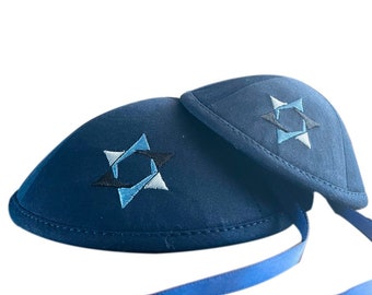 Father and Son Kippot - Matching Embroidered Magen David Star of David cotton Yarmulkes