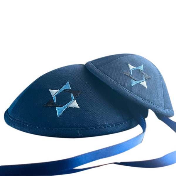 Father and Son Kippot - Matching Embroidered Magen David Star of David cotton Yarmulkes