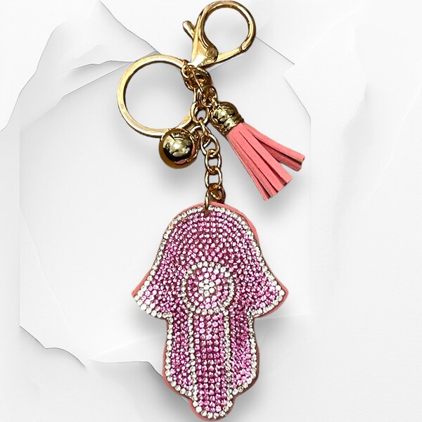 Soft puffy hamsa keychain with glitter stones great gift 4 colors available hand of fatima the protecting hand