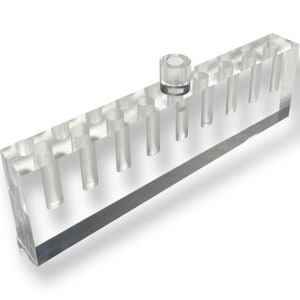 Fancy crystal clear Chanukah lucite oil menorah 13.5 x 4 x 1.5” block