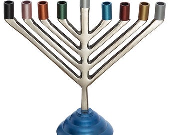 Aluminum Menorah Chabad 19 Cm for candles With Multicolored Branches menorah for chanukkah