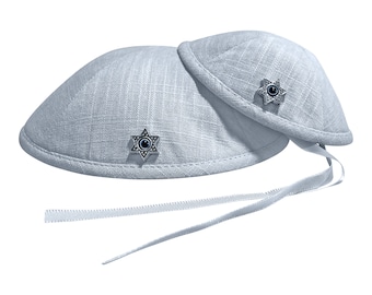 Father and Son Kippot - Beads or Embroidered Linen Yarmulkes