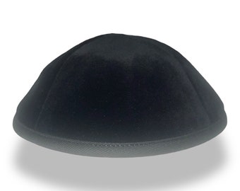 Rich black velvet Kippah - 4 Panel Design Yarmulke with hair clip for jewish boys and man