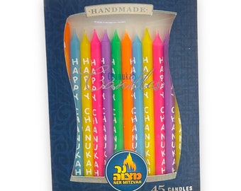 Verschiedene Farben mit Happy Chanukka Hanukkah Kerzen - 45 Pack 6 "Premium Koscher Wachskerzen für Chanukah Menorah