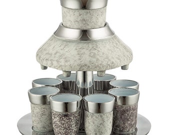 Aluminium Wine Divider With 8 Kiddush Cups 21cm- Pearl