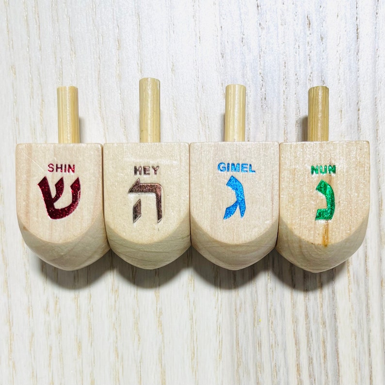 Colorful Wooden Dreidel Hanukkah Toy for Children and Adults image 2