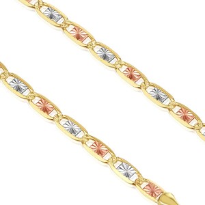 14K SOLID Gold Valentino Chain, Tri-Color Link Necklace, Made in Italy, Solid Yellow, White, And Rose Gold Chain, Unisex, 2.5mm - 3.5mm Thin image 1