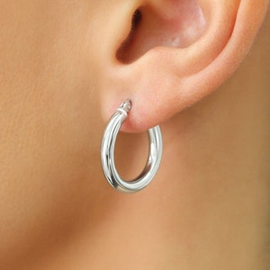 Sterling Silver Plain Chunky Hoop Earrings, With Shiny Polished Finish, 3mm Thin, Classic Hoops, All Sizes Available, By TILO Jewelry