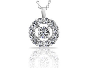 Sterling Silver Round Solitaire Halo Necklace with Simulated Diamond CZ