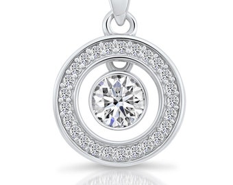 Solitaire and Halo Necklace with Simulated Diamond Cz in Sterling Silver