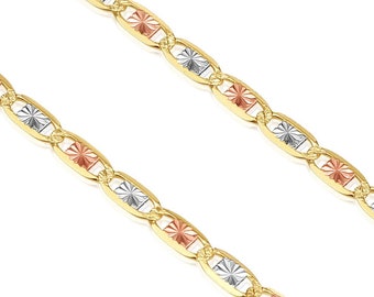 14K SOLID Gold Valentino Chain, Tri-Color Link Necklace Made in Italy, 100% Authentic Solid Yellow Gold Chains