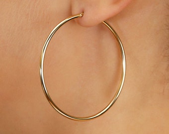 14k Gold Big Hoop Earrings, Large Hoops for Women, 2 inch Gold Hoops, Made With Love By TILO Jewelry