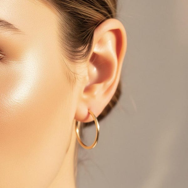 14k Yellow Gold Classic 1 Inch Polished Hoops, 25mm, Everyday Medium Size Hoops, Handmade Jewelry Gift, By TILO Jewelry