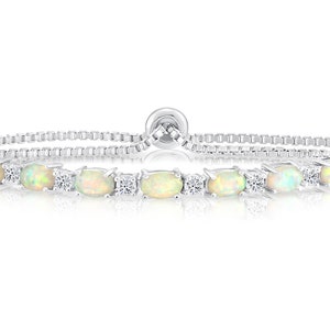 Sterling Silber Feuer Opal Armband mit brillanten Zirkonia Steinen, verstellbarer simulierter Opal Armband, 6-9 Zoll, von TILO Jewelry