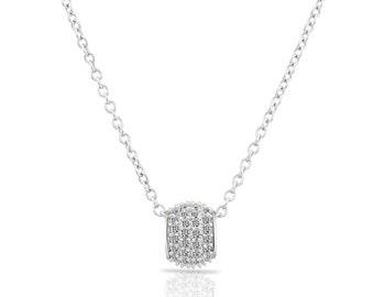Sterling Silver Small Sparkle Ball Charm Necklace with Simulated Diamond Cz