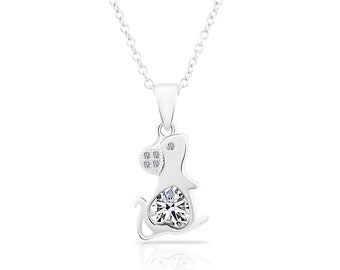 Sterling Silver Mouse Necklace with Heart Shaped Cubic Zirconia
