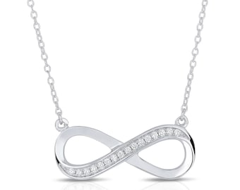 Sterling Silver Infinity Necklace, Endless Friendship and Love Symbol, Solid 925 Sterling Silver and Brilliant Zirconia Stones, Adjustable