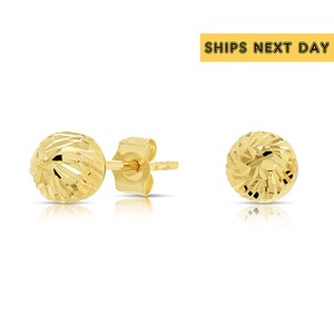 14K Gold Ball Stud Earrings With Spiral Engraving, Pushback Sleeper Studs, Hand Engraved Details, By TILO Jewelry