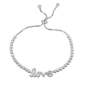 Sterling Silber Love Armband mit Lünette Set CZ und Box Kette, verstellbar 15,2 cm - 23,5 cm, von TILO Jewelry