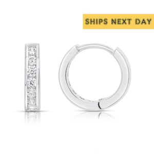 Huggie Hoops with Cz in Sterling Silver, Classy and Basic Loop Earrings, Available in 5 Gem-stones, 13mm