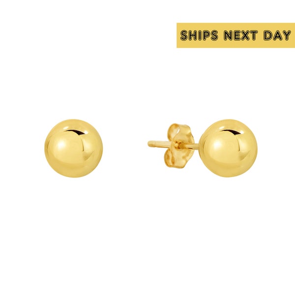 14k Yellow Gold Ball Stud Earrings with Butterfly Pushbacks 3mm, 4mm, 5mm, 6mm, 7mm, 8mm, Sleeper earrings, Unisex Studs, By TILO Jewelry