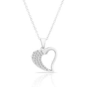 Open Heart Necklace, Sterling Silver CZ Love Charm Pendant, Jewelry Gift