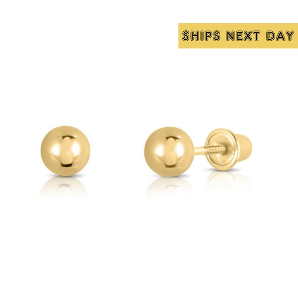 14k Yellow Gold Ball Stud Earrings with Screwbacks 4mm, 5mm, 6mm, 7mm, 8mm, Sleeper earrings, Unisex gold earrings, By TILO Jewelry