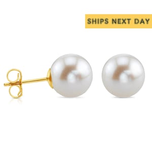 14k Gold Pearl Stud Earrings with Butterfly Pushbackings by Tilo Jewelry, Gift for Her