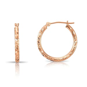 14K Rose Gold Hoop Earrings, Hand Engraved X-Pattern, Small Medium Large Solid Gold Hoop Earrings, By TILO Jewelry