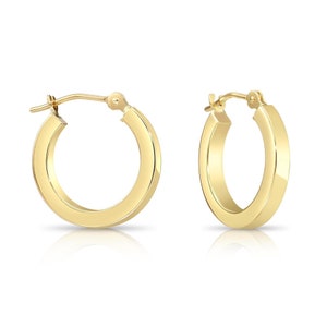 14k Solid Yellow Gold Square Tube Hoop Earrings, Bold Chunky Hoops, Sizes 15mm, 20mm, 25mm, 30mm, Handmade & Designed By TILO Jewelry