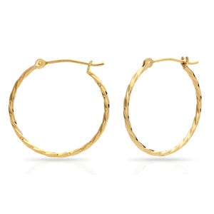 SOLID 14k Yellow Gold Twisted Thin Round Hoop Earrings, Available In All Sizes, Handmade By TILO Jewelry