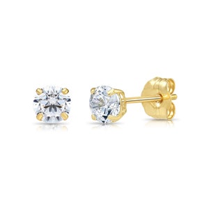 10K Solid Yellow Gold Basket Set Round CZ Stud Earrings, Push back Cz Studs, Sleeper Cz Studs, Unisex
