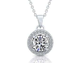 Sterling Silver Halo Necklace with Simulated Diamond CZ