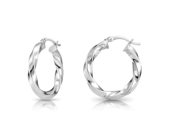 925 Sterling Silver Twisted Hoops, Real Solid Sterling Silver Spiral Hoop Earrings, Fine and Classy Jewelry