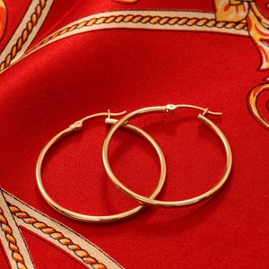 14K Gold Round Hoop Earrings, Solid Yellow Gold Shiny Hoops, Available in All Sizes, 2.5mm Thin, Handmade By TILO Jewelry