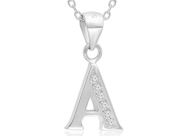 Sterling Silver Initial Pendant Necklace with Cz, Comes With 18&quot; Cable Chain, All Letters Available, By TILO Jewelry