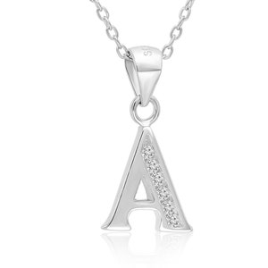 Sterling Silver Initial Pendant Necklace with Cz, Comes With 18&quot; Cable Chain, All Letters Available, By TILO Jewelry
