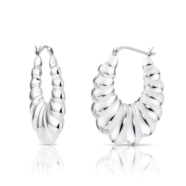 Croissant Shape Oval Hoop Earrings in Sterling Silver, Trendy Fine Jewelry for Women