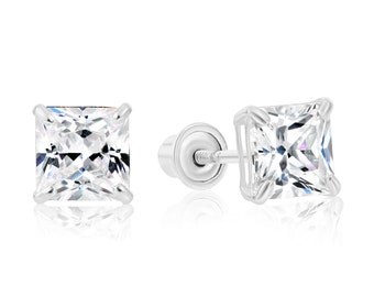 New Brand | Accessories | Large Princess Cut Square Cz Stud Earrings