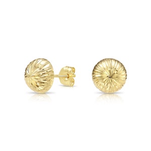 Brilliant 14k Gold Sparkle Ball Earrings, Diamond-Cut Half Round Stud Earrings, Solid Gold Secure Butterfly Pushbacks, 3mm - 8mm, By TILO