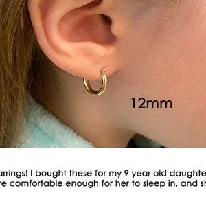 14K Gold Kids Hoop Earrings, Small and Classy Round 14 Karat Polished Hoops, Handmade in the USA in Yellow or White Gold