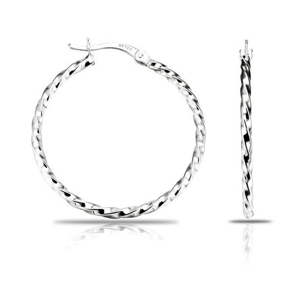 Round Twist Hoops in Sterling Silver, Available in 5 sizes