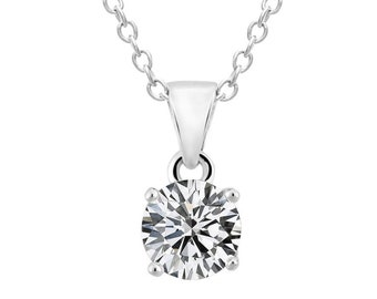 Sterling Silver Solitaire Pendant with Cubic Zirconia, 1 carat