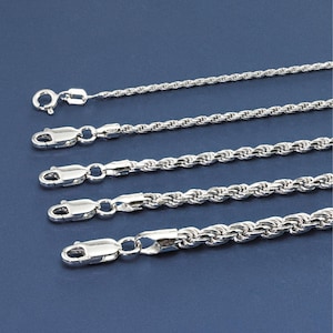 Italienische Seilketten aus Sterlingsilber, massives 925er Silber mit starkem Karabinerverschluss, hergestellt in Italien, hochglanzpolierte Seilkettenhalskette